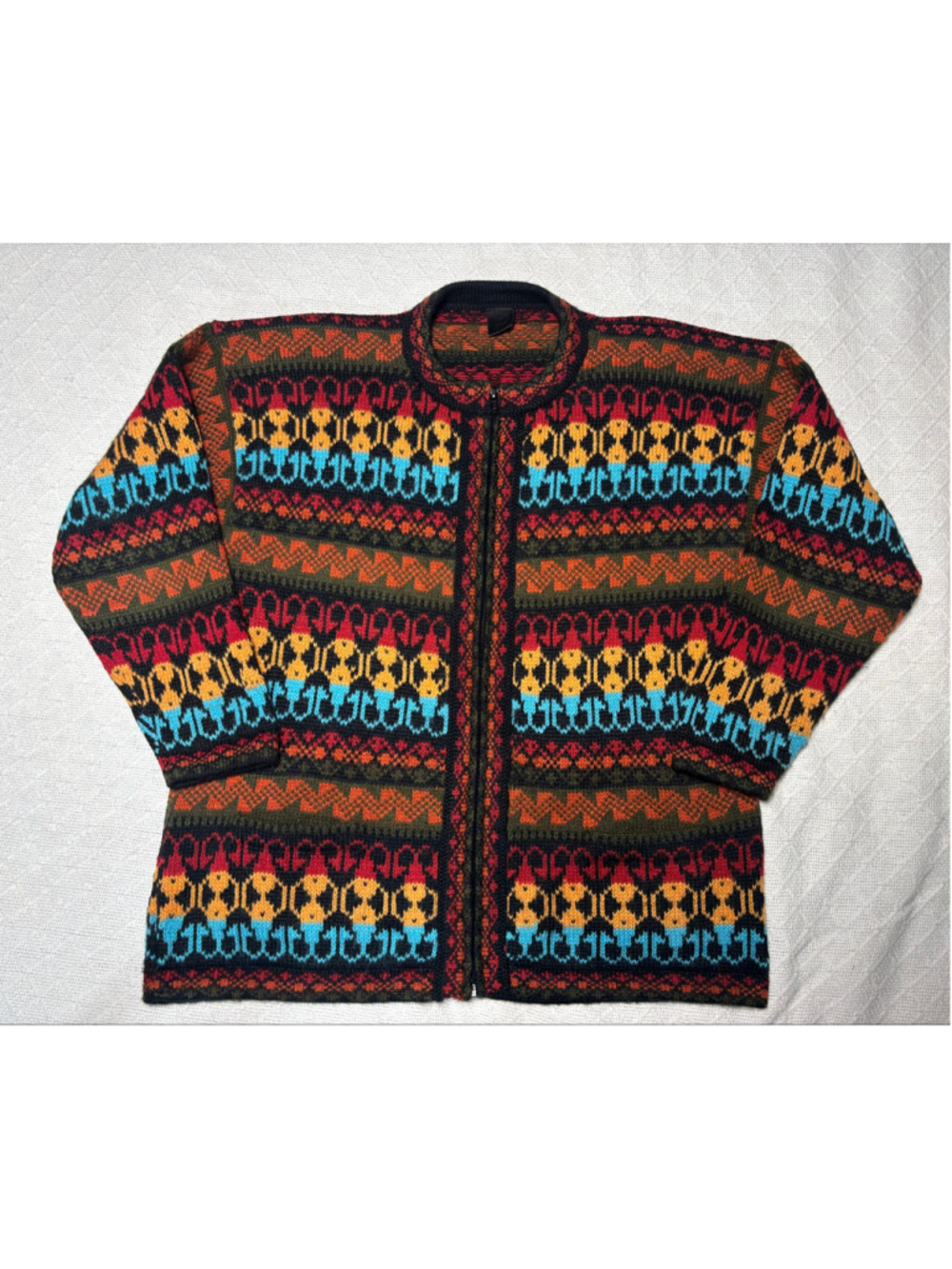 Vintage Alpatex Alpaca Wool Fair Isle Multi-color Zip Cardigan Sweater Medium
